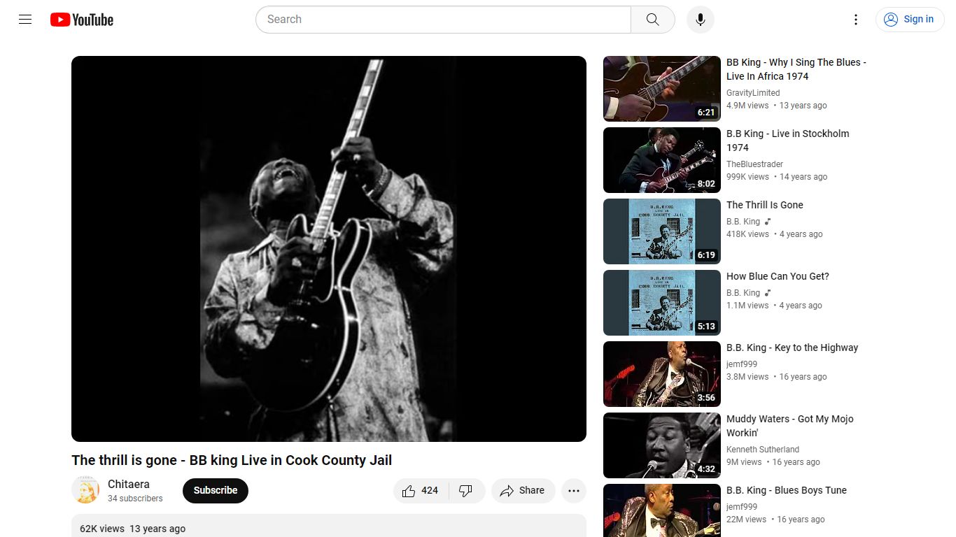The thrill is gone - BB king Live in Cook County Jail - YouTube